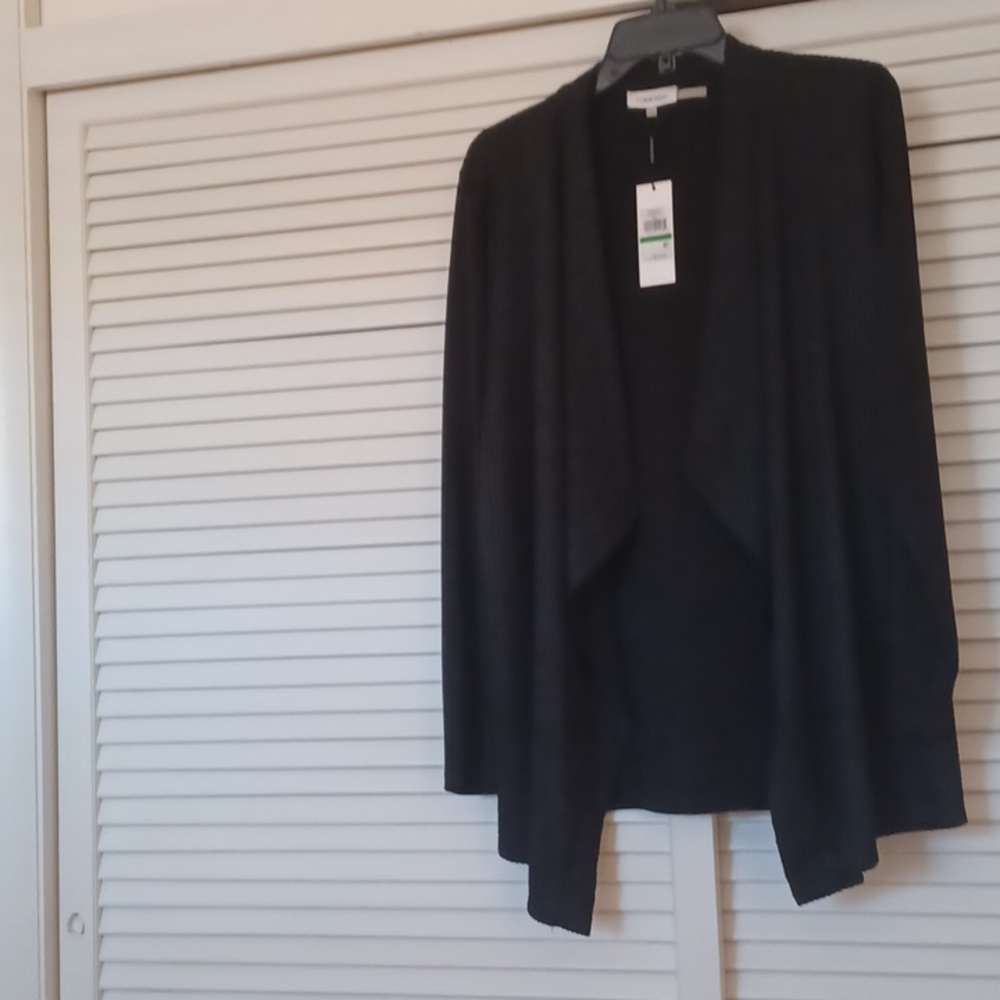 Calvin Klein Black Ribbed Knit Open Cardigan NWT